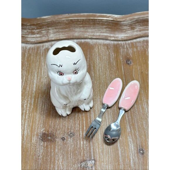 Vintage House of Lloyd Bunny Rabbit Figurine Baby Utensil Set Easter Decoration - Picture 8 of 12
